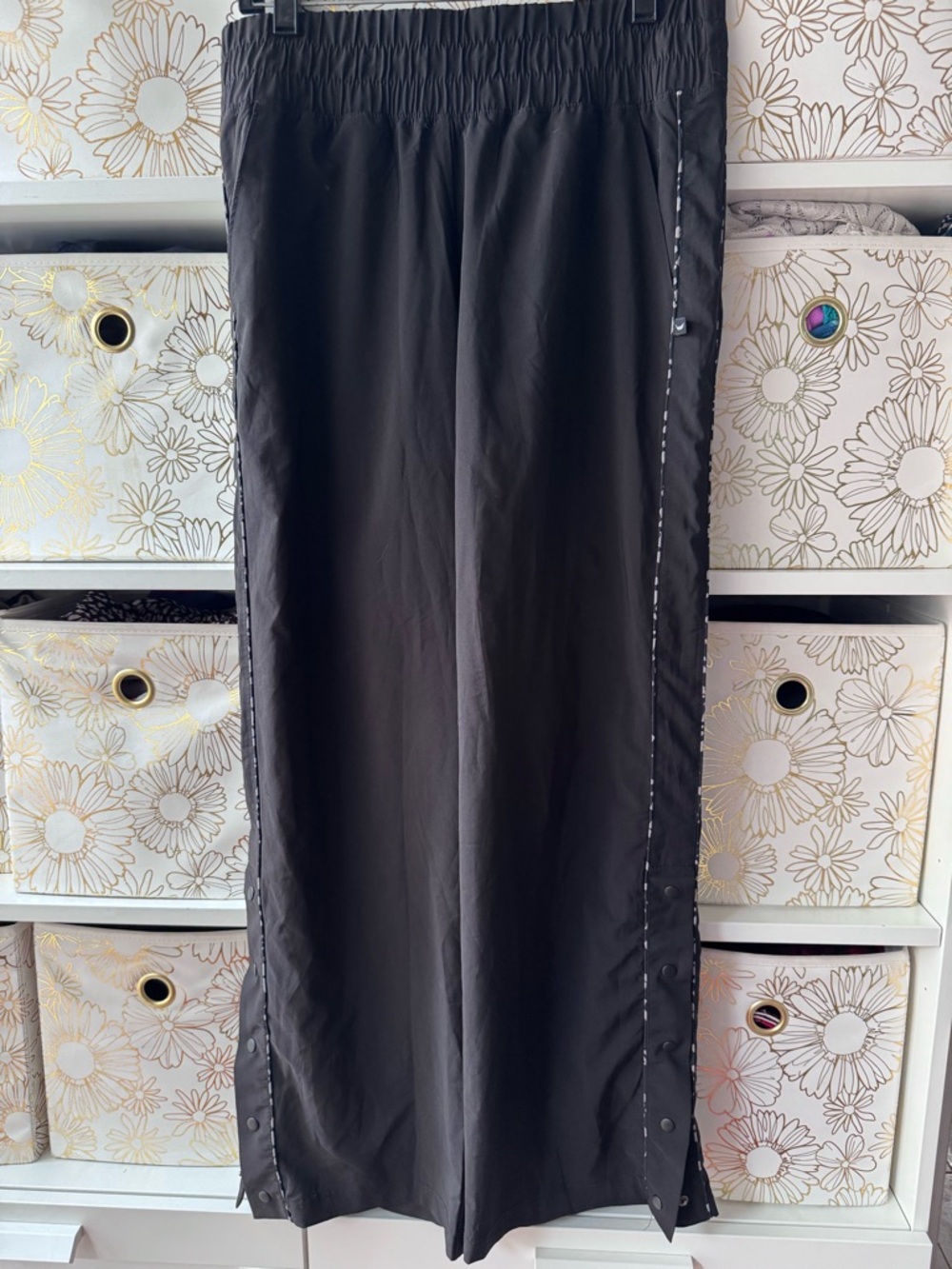 Black Wide Leg Snap-Trim Pants